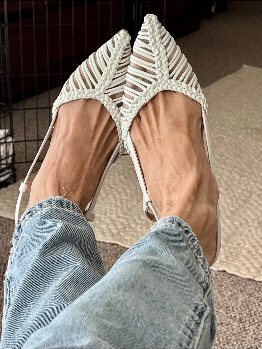 Adrienne Vittadini White Braided Slingback Heels